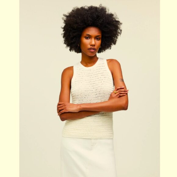 Madewell Crochet Knit Crewneck Sweater Tank In Ivory Small NWT - Picture 3 of 11